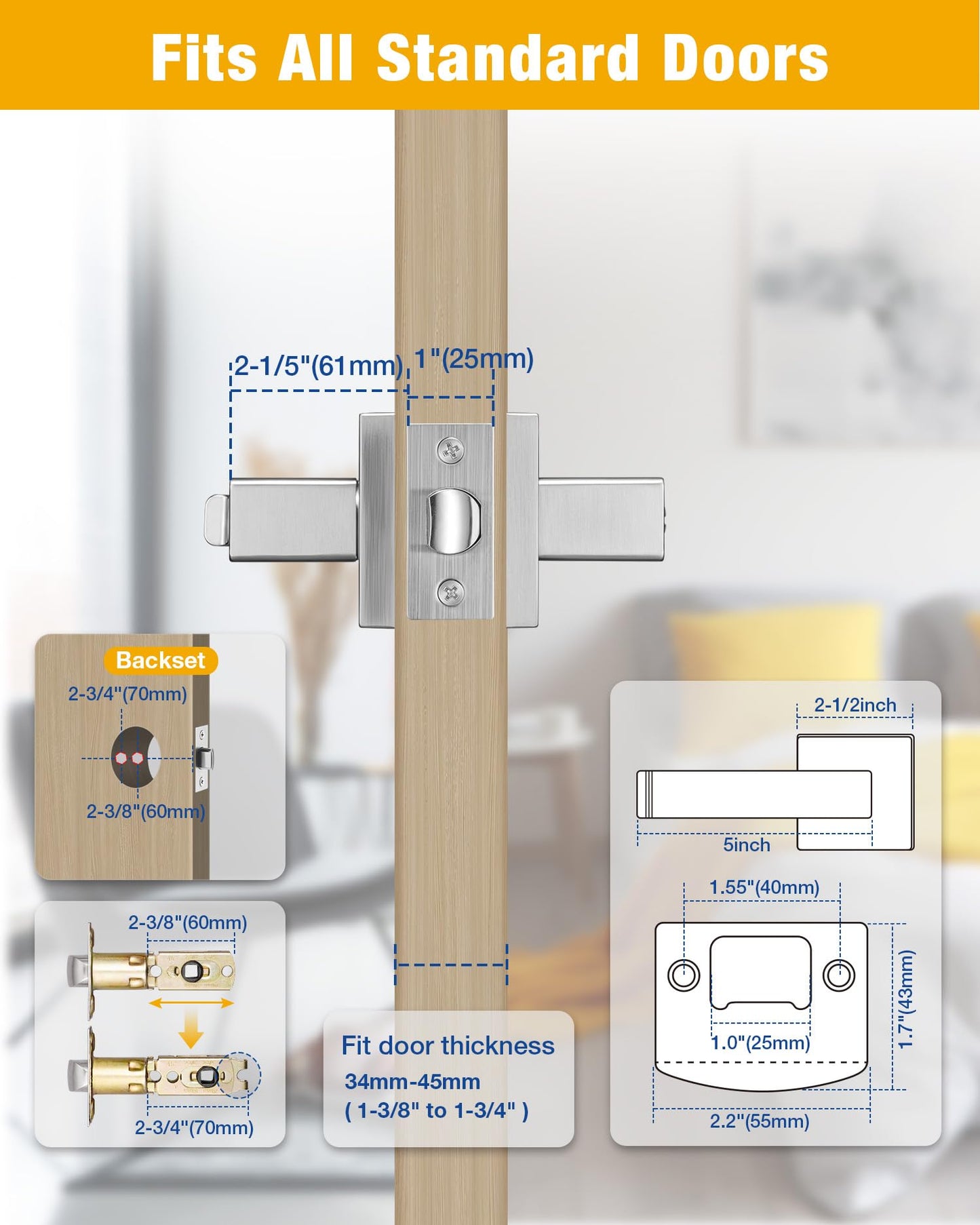 Privacy Door Lever Lock for Bathroom or Bedroom