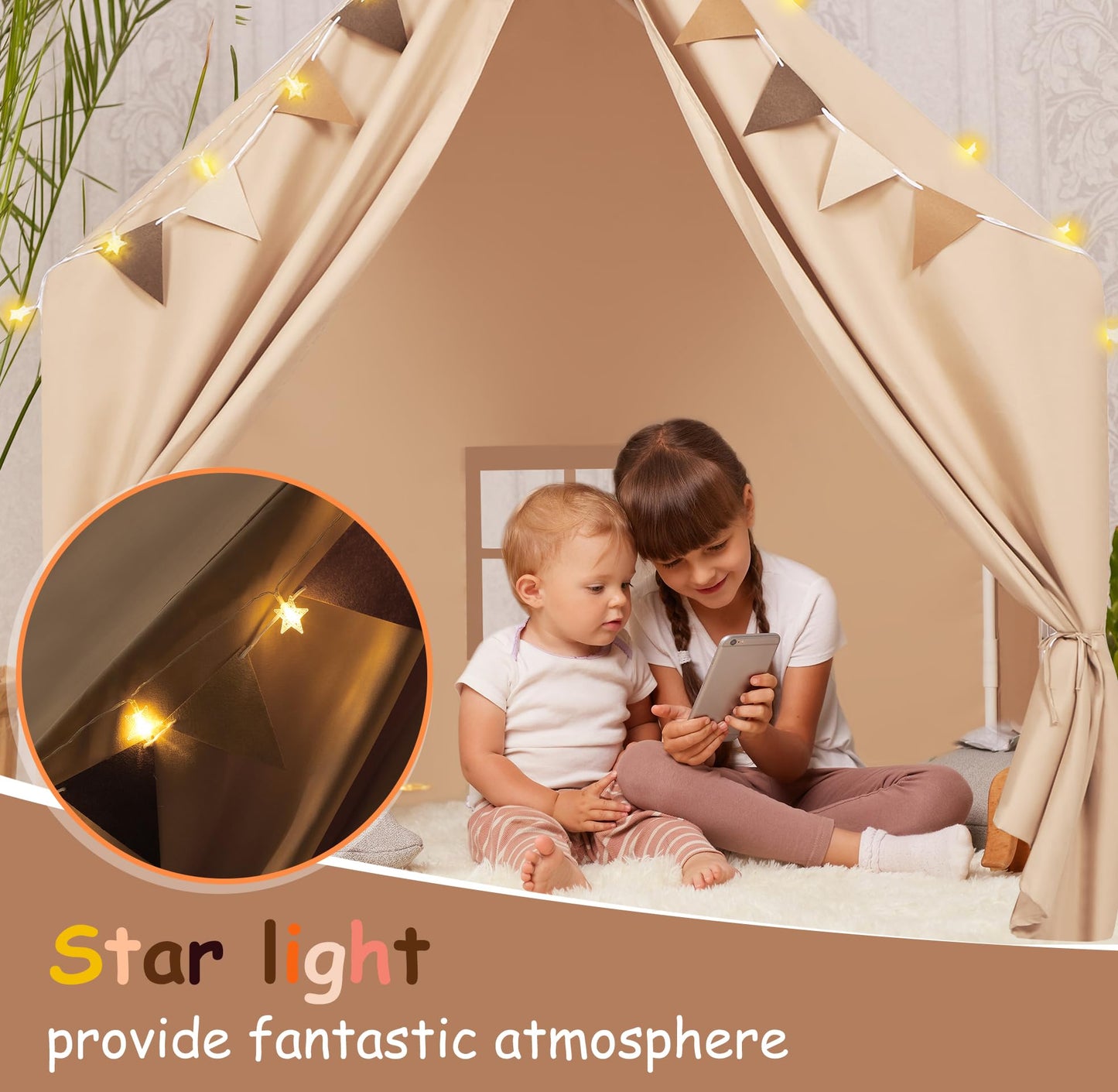 Kids Indoor Play Tent with LED Lights