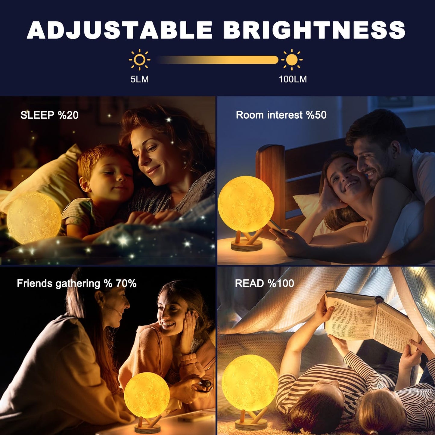 Moon Lamp Night Light with Remote and Stand