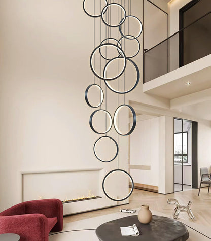 dolria Modern 12 Rings Chandeliers for Entrance LED Lights Living Room Light Chandeliers Flush Mount Ceiling Pendant Lighting 2700K 6000K Dimmable Chandelier Stairwell Foyer Enterway
