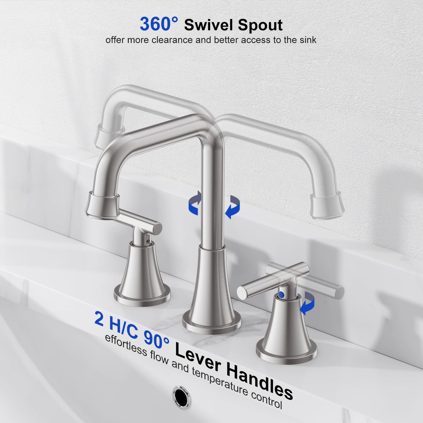 Widespread Bathroom Faucet with Drain Assembly