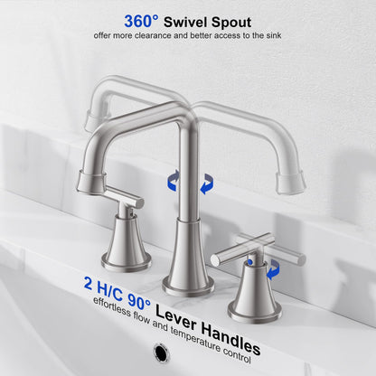 Widespread Bathroom Faucet with Drain Assembly