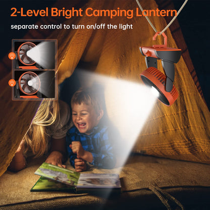 TriPole Battery Operated Fan 20000mAh Camping Fan Rechargeable with LED Light and Hook Powerful Portable Tent Fan with Stepless Speed Long-Lasting Battery Powered Fan for Camping Travel RV Hurricane