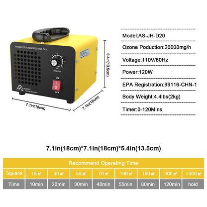 20,000mg/h Ozone Generator for Rooms & Cars