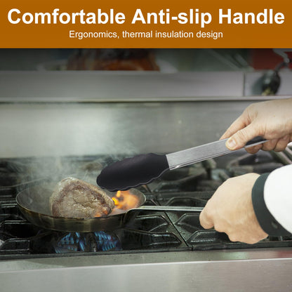 Black Silicone Kitchen Tongs Set - 3 Sizes