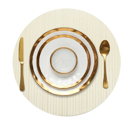 FunWheat Placemats Set of 8 Vinyl Washable Place Mats for Dining Table Durable Plastic Woven Round Table Mats 15 inches Easy to Clean (Round Beige, 8pcs)