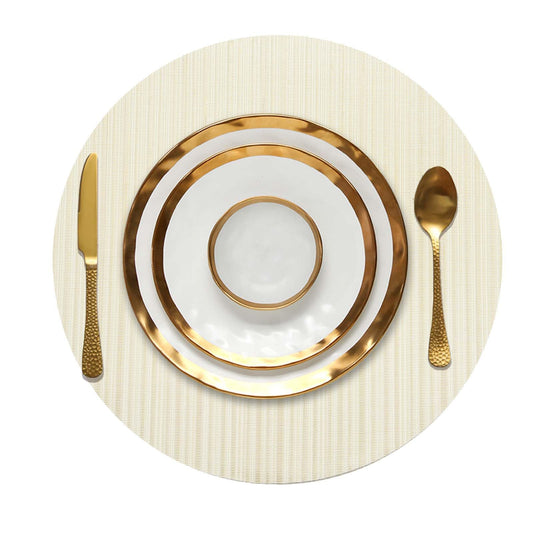 FunWheat Placemats Set of 8 Vinyl Washable Place Mats for Dining Table Durable Plastic Woven Round Table Mats 15 inches Easy to Clean (Round Beige, 8pcs)