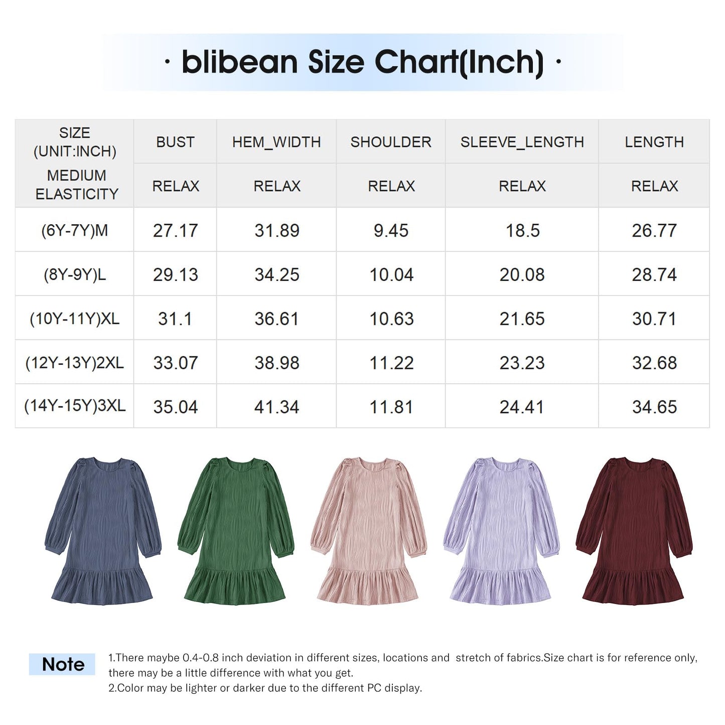 blibean Teen Girls Fall Dress Little Kids Long Sleeve Dresses Tween Girl Solid Boho Knit Clothes Casual Pleated Cute School Textured Outfits Size 6-7 Years Old Dusty Pink