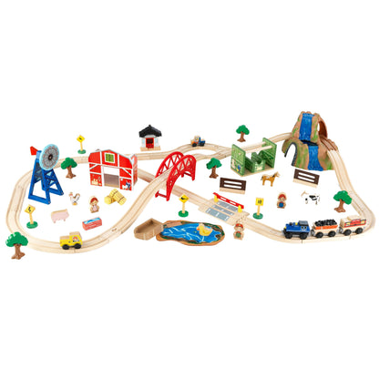 KidKraft Wooden Rural Farm Train Set with 75 Pieces, Children's Toy Vehicle Playset, Gift for Ages 3+