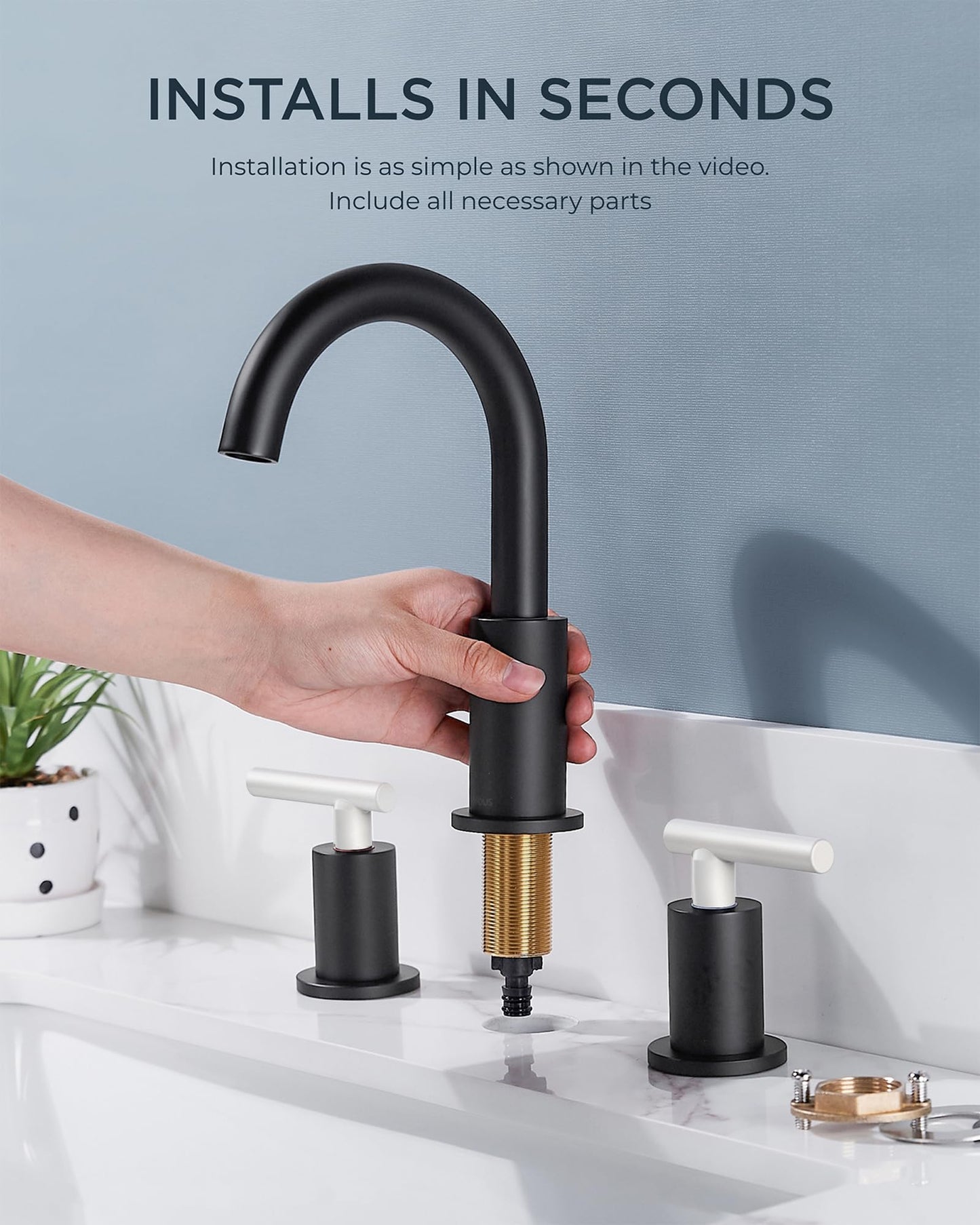 FORIOUS Matte Black Widespread Bathroom Faucet with Drain