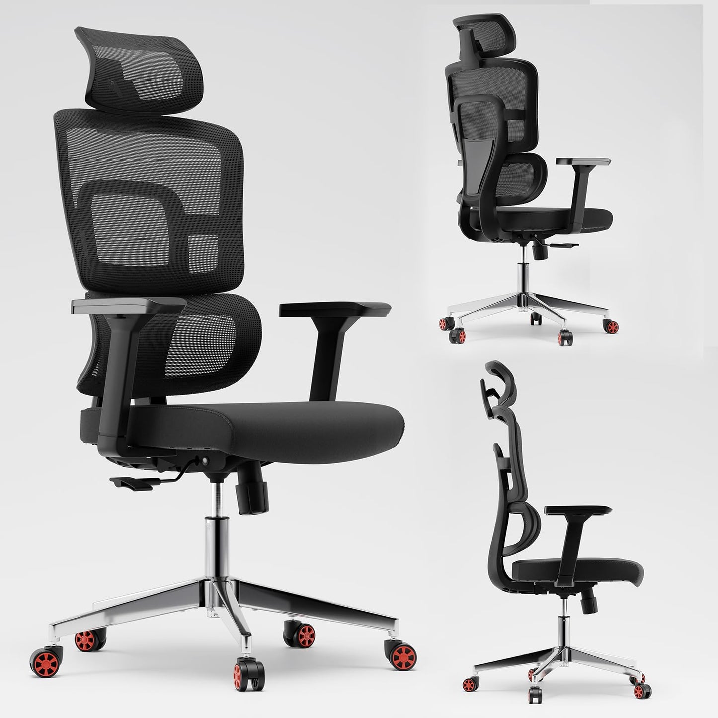 SICHY AGE Big and Tall Office Chair, Home Office Desk Chairs with Lumbar Support and Adjustable Headrest, Ergonomic High Back Office Chairs with Wheels for Work and Study, Black