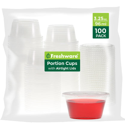 Freshware 100 Disposable Plastic Portion Cups with Lids