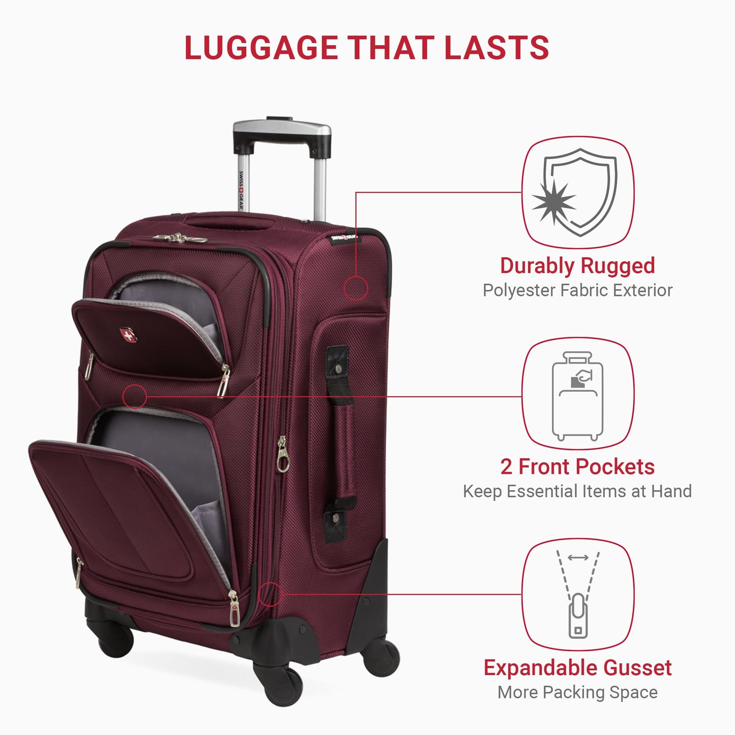 SwissGear Expandable 21-Inch Carry-On Luggage, Merlot