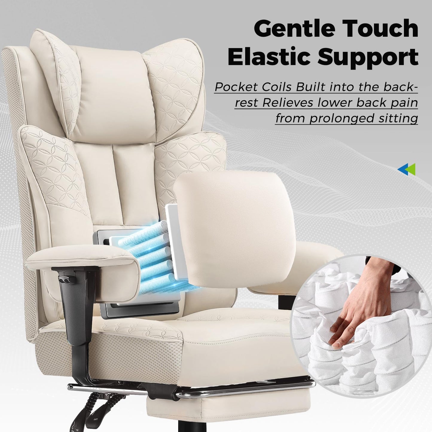 GTPLAYER Big and Tall Office Chair 400LBS Wide Ergonomic Gaming Chair with Deluxe Embossing Designed Leather with Foot Rest,150°Reclining Adjustable Soft Armrests Pocket Spring Back Support and Pillow