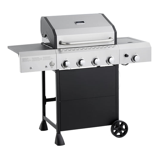 Amazon Basics Freestanding Gas Grill with Side Burner, 4 Burner (52,000 BTU), Black