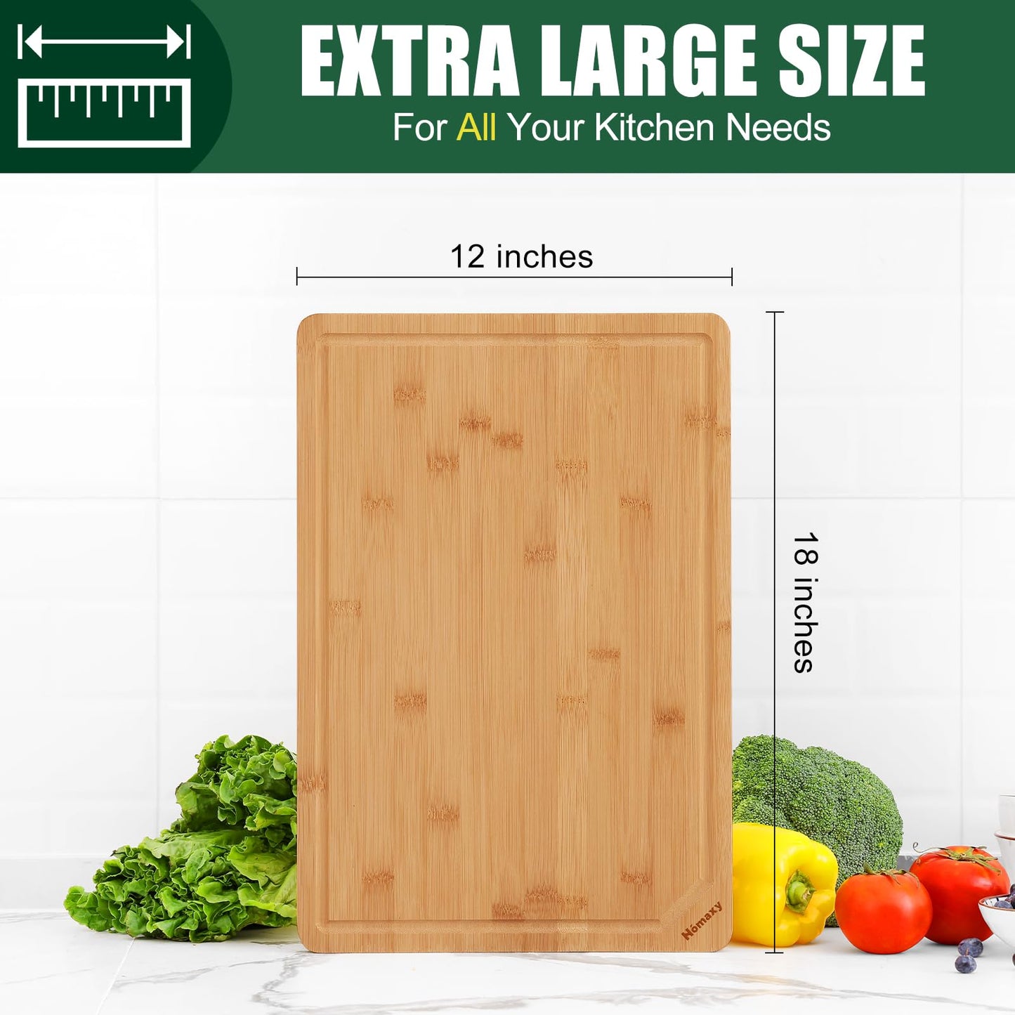 Homaxy Extra Large Organic Bamboo Cutting Boards for Kitchen, 18"x12" Wooden XL Cutting Board with Juice Groove and Handles, Charcuterie Butcher Block Wood Serving & Chopping Board - Pre Oiled