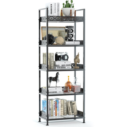 vimiroo Heavy Duty 5 Tier Bookshelves,Metal Storage Rack for CD, Books,Microwave Load-Bearing 500 lbs Rust Resistance Tall Bookcase for Bedroom,Living Room,Office,Kitchen (Black)