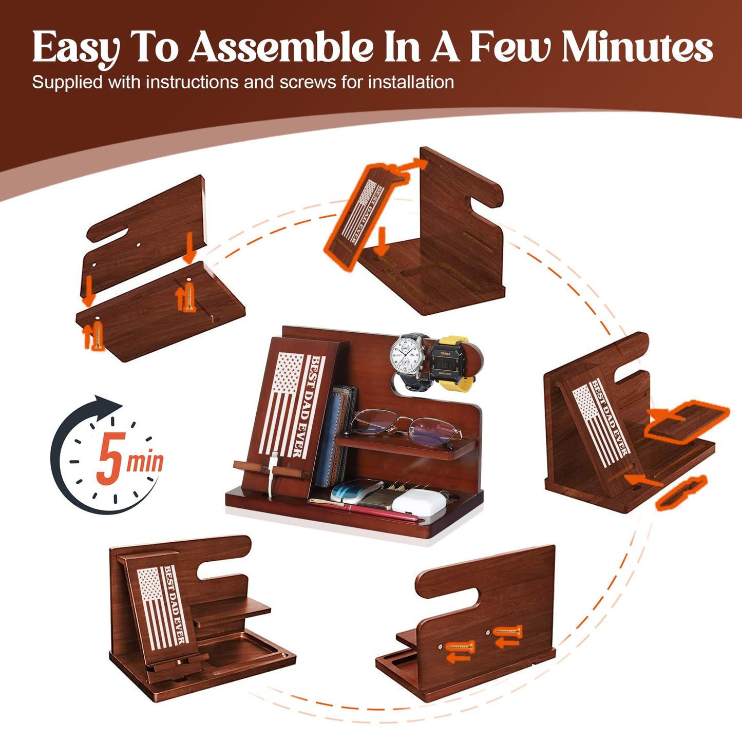Wood Phone Docking Station for Dad Gifts