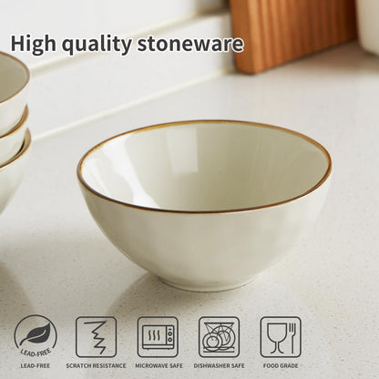 famiware Cereal Bowls Set of 6, Ocean Round 6" Soup Bowls, 23oz Rice Serving Bowl Oatmeal Bowls, Kitchen Bowl Set, Microwave and Dishwasher Safe, Scratch Resistant, Vanilla White
