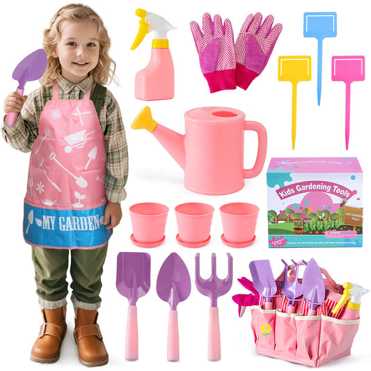 Kids Gardening Tools Set with Tote Bag & Pots