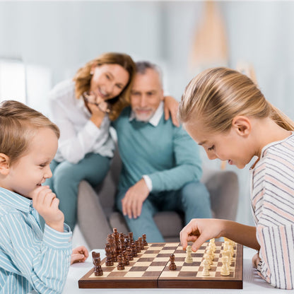 ASNEY Wooden Chess Set for Adults, 15" Folding Portable Travel Chess Board Game Set with Magnetic Closure for Kids Adults and Beginner with 2 Extra Queens
