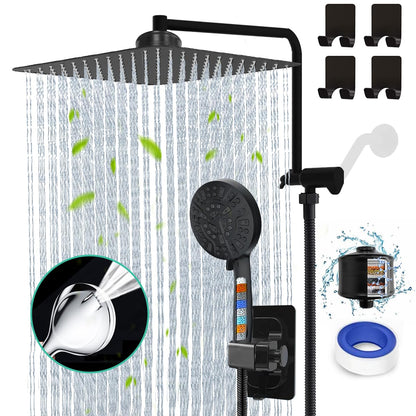 Filtered Black Rain Shower Head Set with Handheld