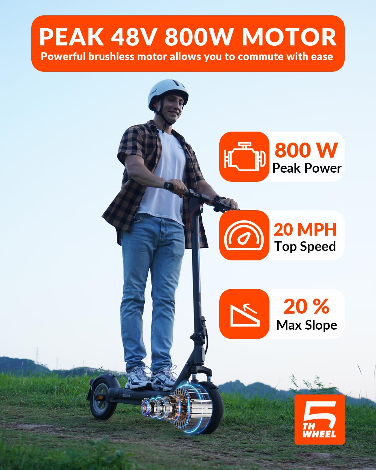 5TH Wheel Electric Scooter 800W 20 MPH Range