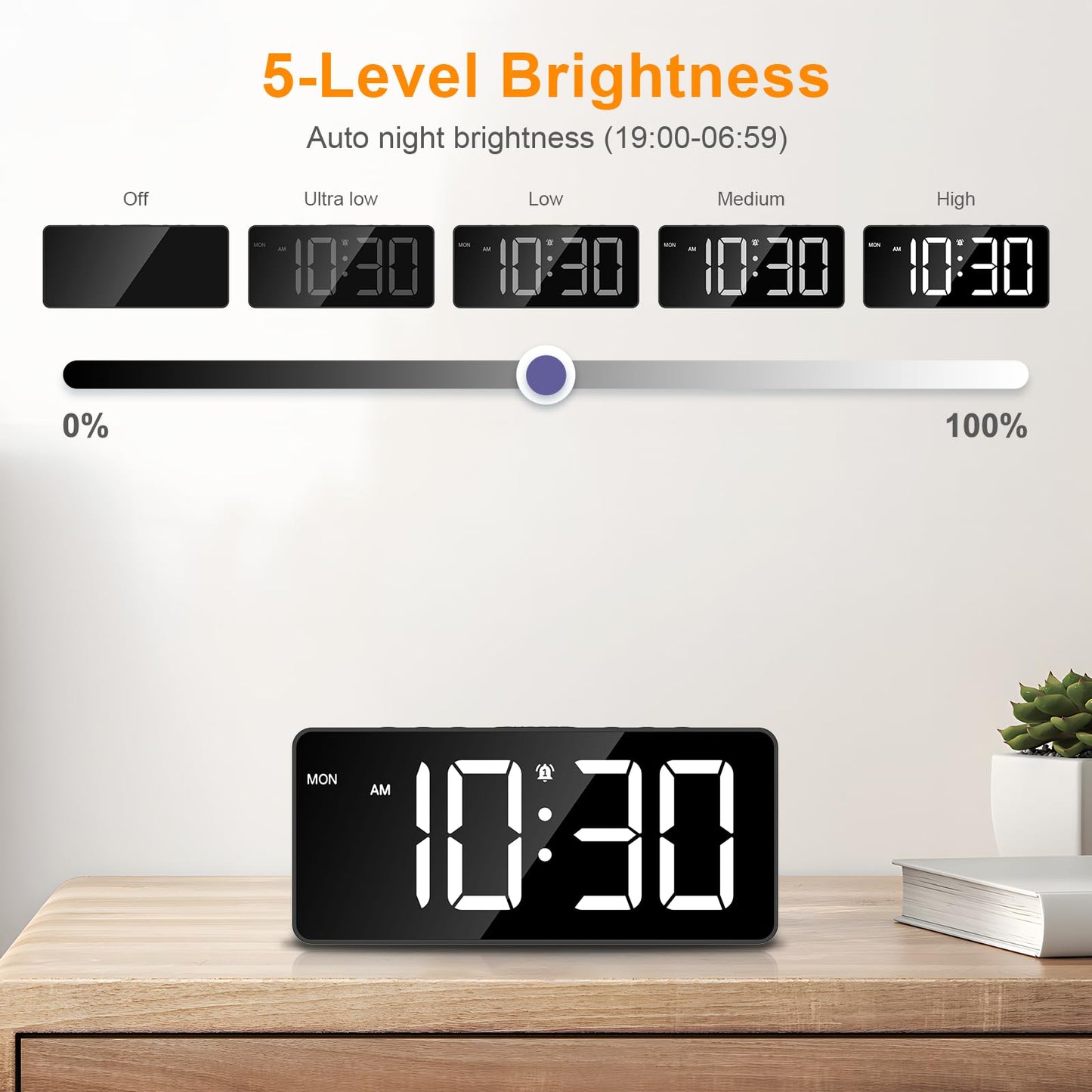 JXTZ 7-Inch LED Digital Alarm Clock with Alarms
