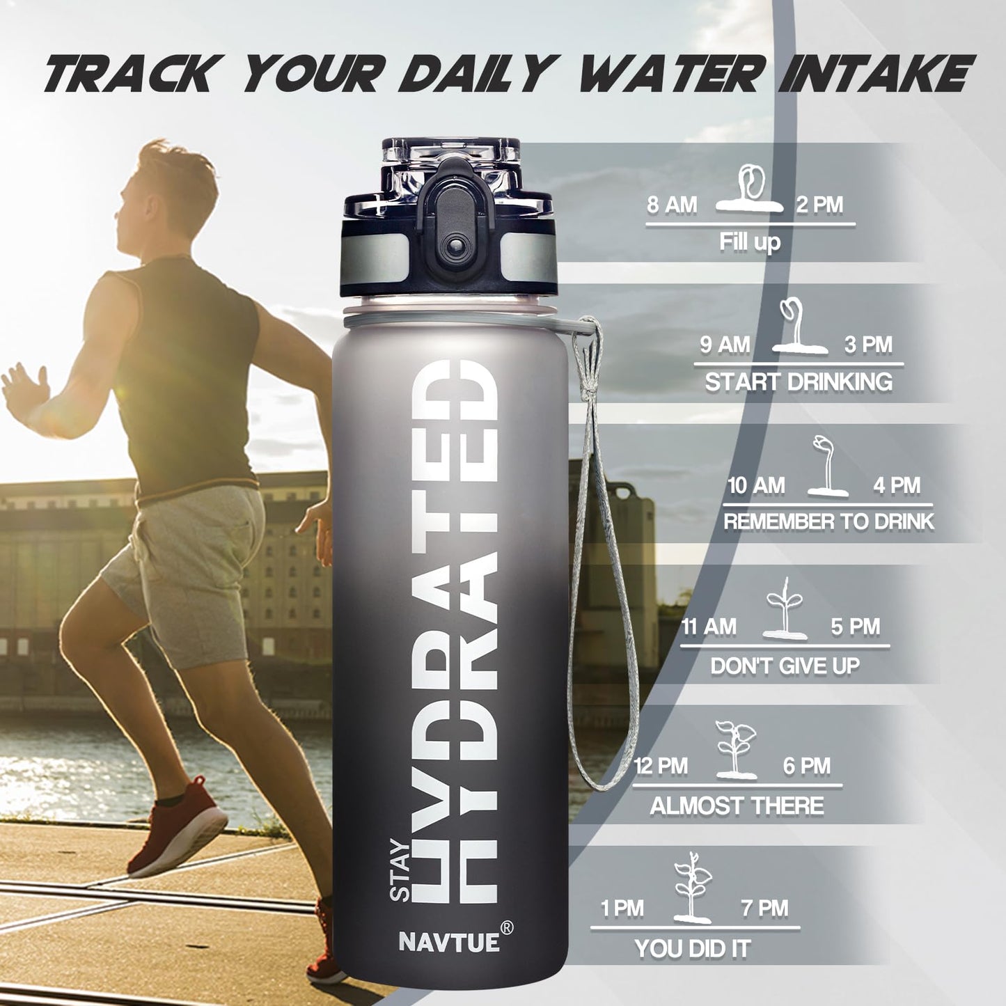 16oz Motivational Water Bottle with Time Marker