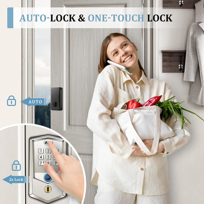 Keyless Entry Door Lock, GJV Fingerprint Door Lock, Smart Door Lock for Front Door, Keypad Deadbolt & Electronic Door Lock with Auto-Lock for Hotel Office Airbnb Home & Apartment - Satin Nickel