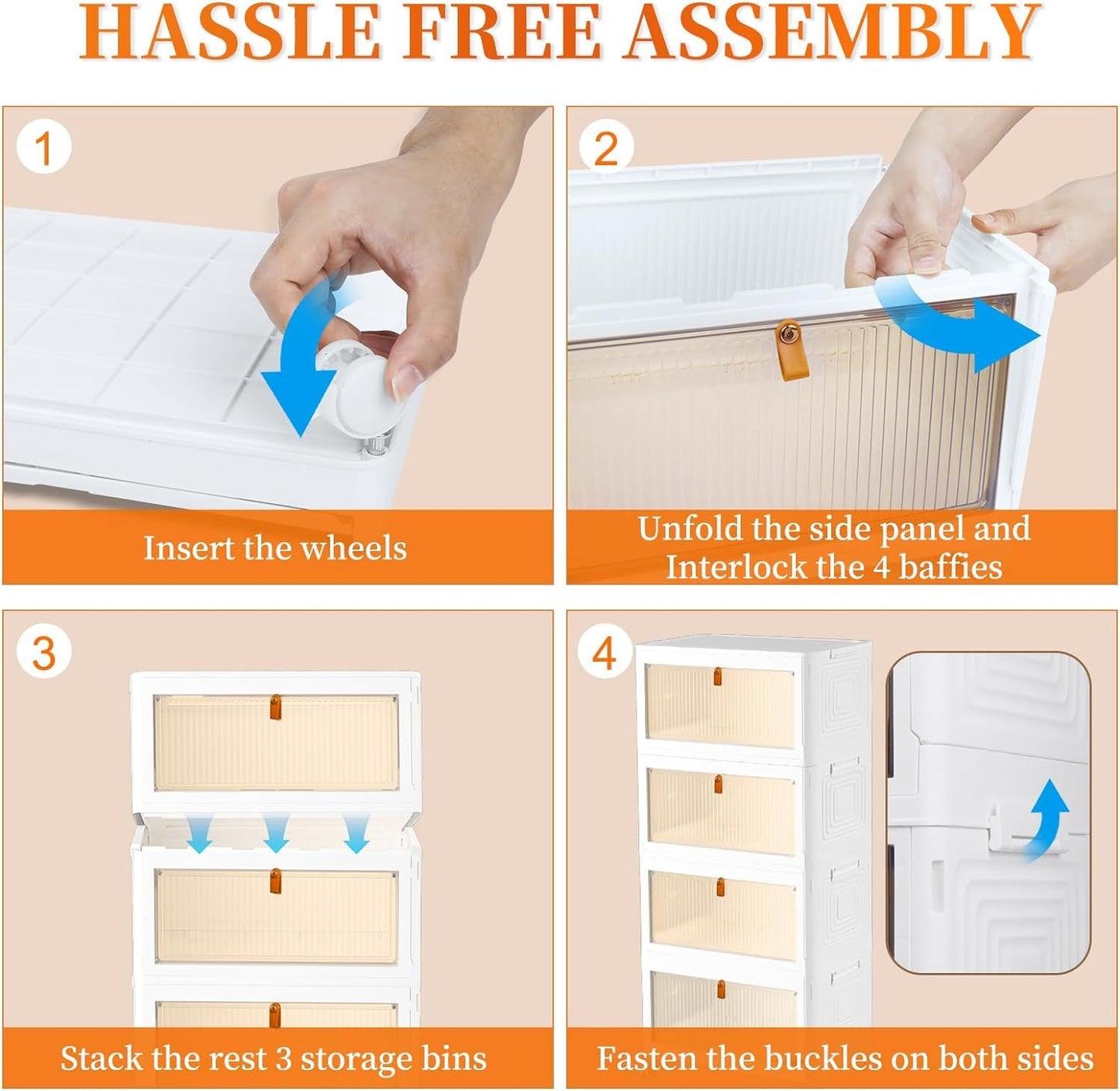 Plastic Storage Bins Organizer, 15.35"×11.00“×32.87”, White Plus Light Brow