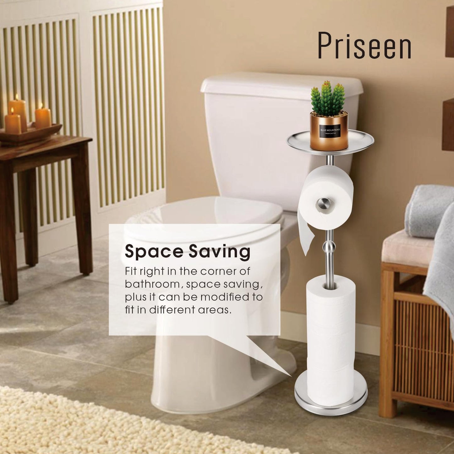 Toilet Paper Holder Stand with Phone Shelf