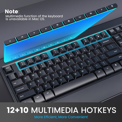 VEILZOR Wireless Keyboard and Mouse Combo, Full-Size 2.4G Ergonomic Computer Keyboard with Wrist Rest, 12+10 Multimedia Hotkeys, 4-Level 2400 DPI Wireless Mouse for Laptop/PC/Desktop,Windows/Mac OS
