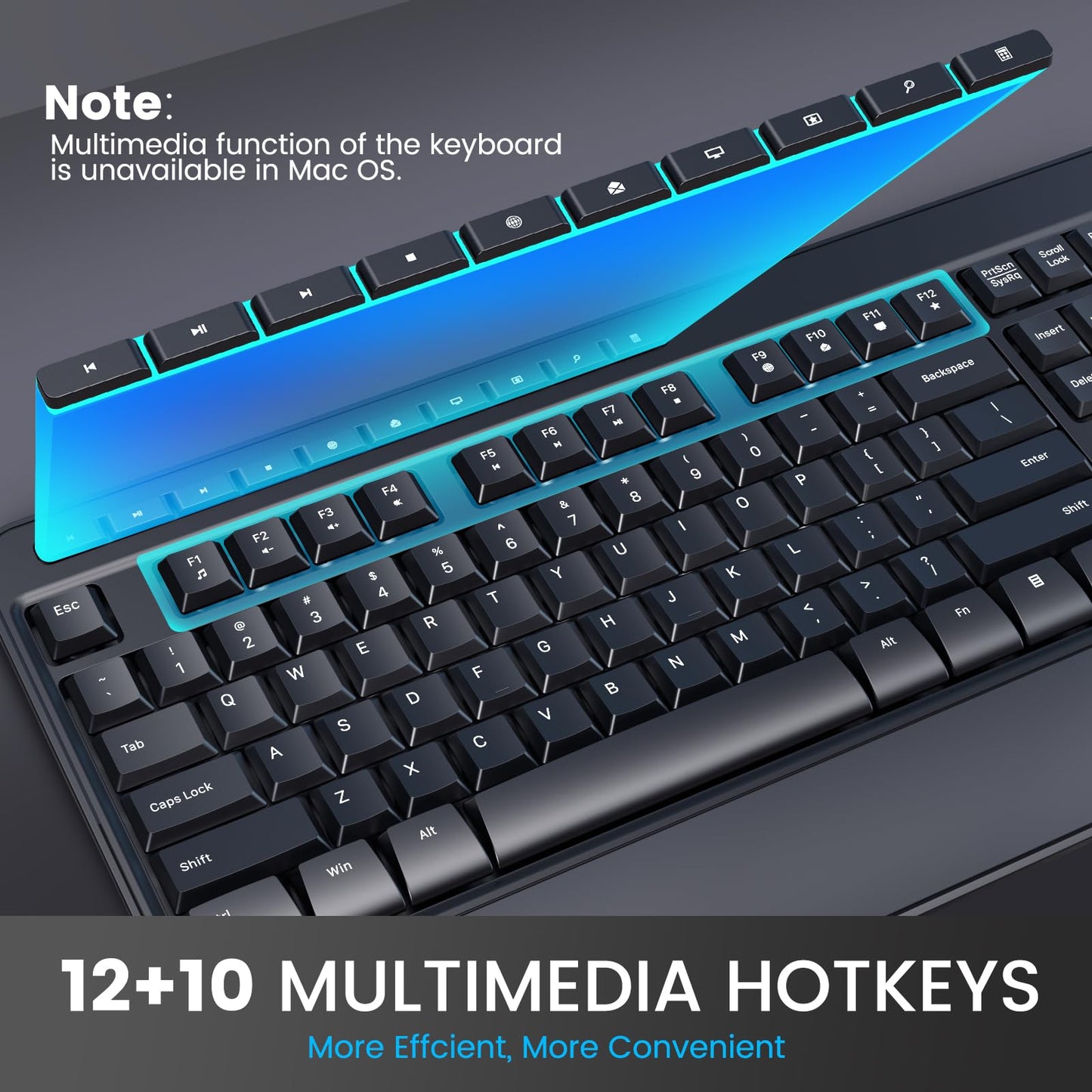VEILZOR Wireless Keyboard and Mouse Combo, Full-Size 2.4G Ergonomic Computer Keyboard with Wrist Rest, 12+10 Multimedia Hotkeys, 4-Level 2400 DPI Wireless Mouse for Laptop/PC/Desktop,Windows/Mac OS