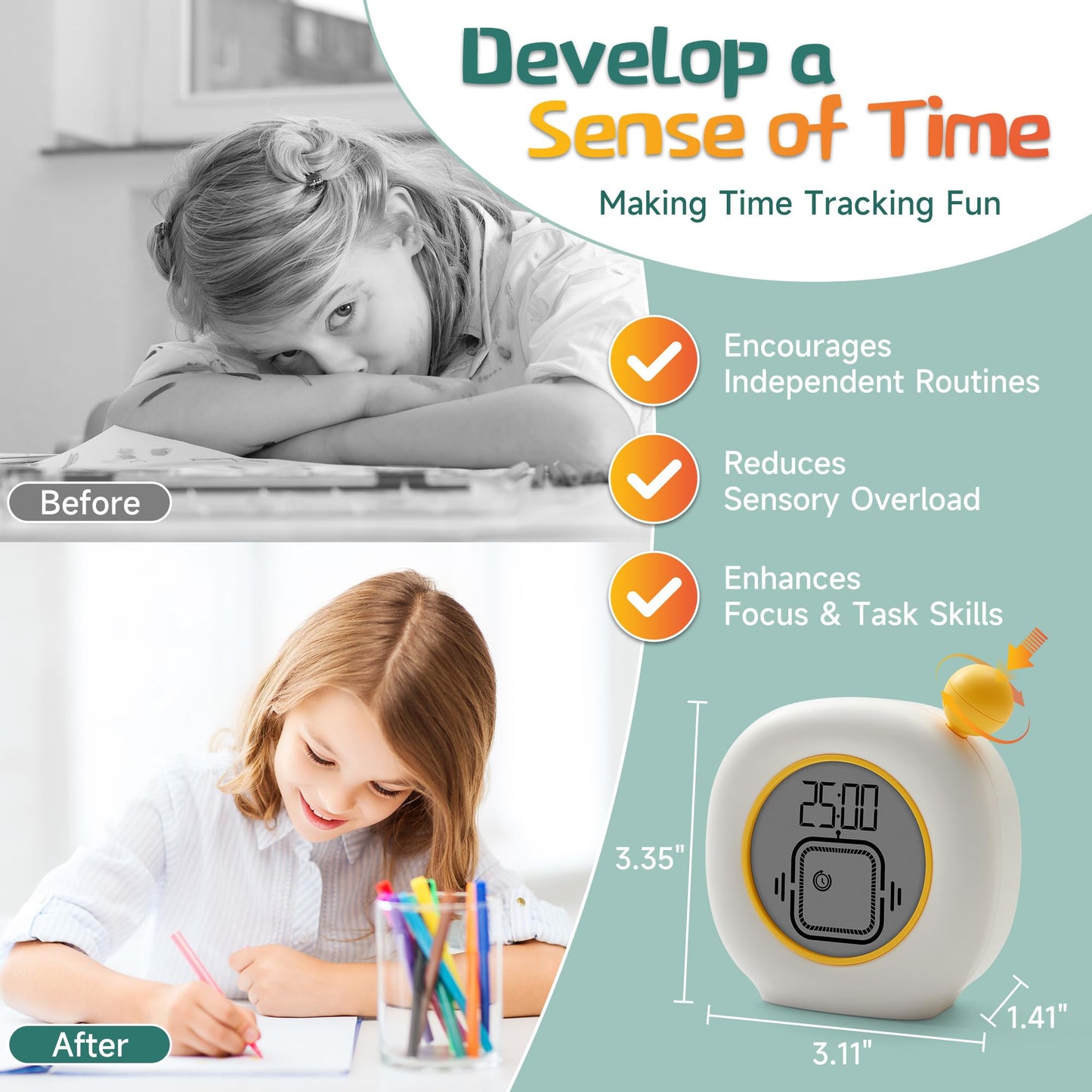 VEWINGL Visual Timer with Clock and Alarm
