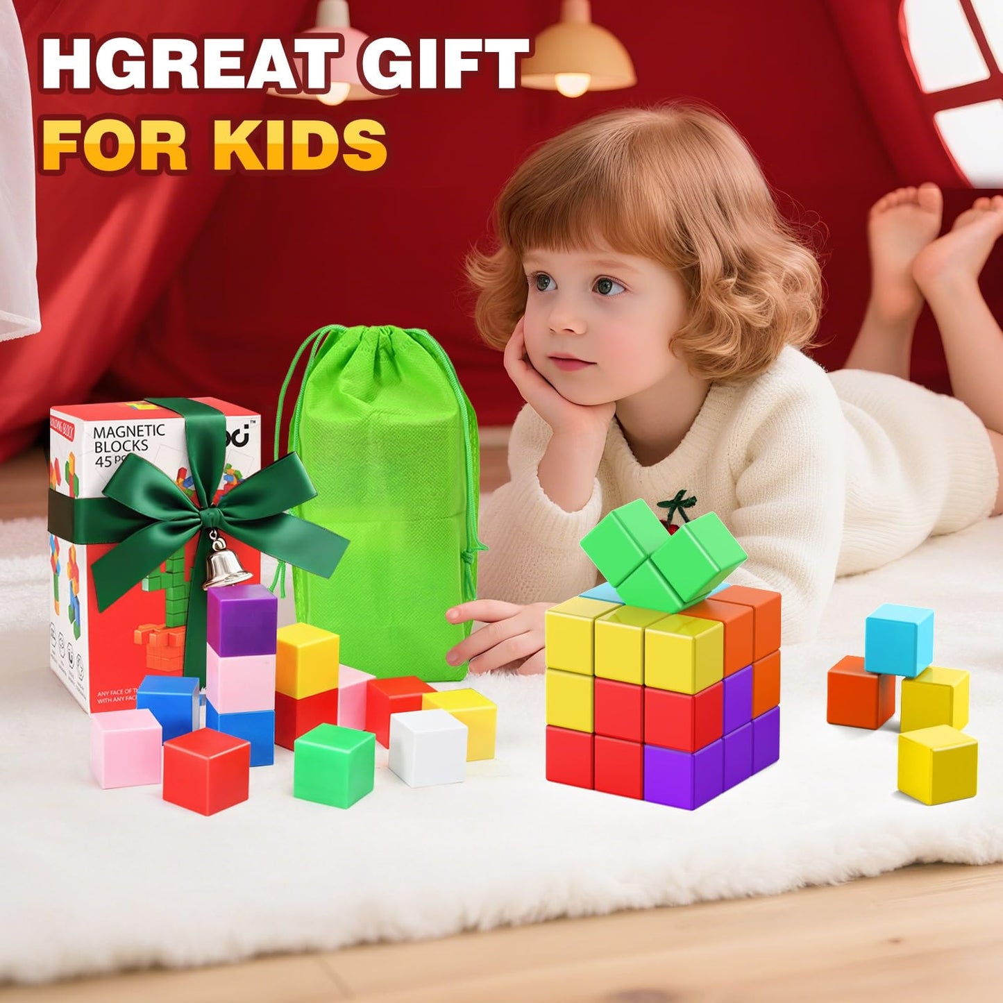 Magnetic Blocks for Kids Ages 4-8 - 45pcs Magnet Cubes Toys Kids Ages 3-5 - 3 4 5 6 7 8 9 10 Year Old Boy Girl Birthday Gifts Stem Toys Sensory Toy for Kid with Autism Toddler Creative Learning Gifts