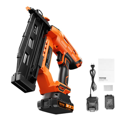 VEVOR Cordless Finish Nailer, 20V Cordless Brad Nailer Kit with 16Ga Nails, Battery and Charger, Tool-free Jam Release Battery Powered Nail Gun, Framing Nail Gun for Upholstery and Home Improvement
