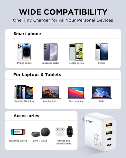 65W PISEN USB-C Fast Charger with 4FT Cable