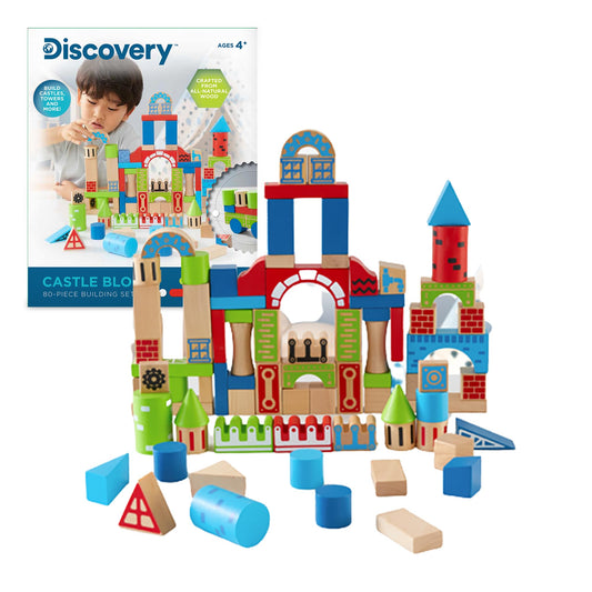 Discovery Kids 80-Piece Wooden Building Blocks Set