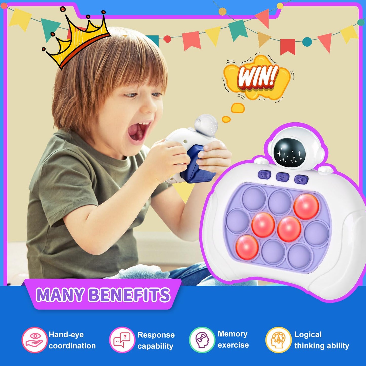 Handheld Game for Kids, Fast Push Game Fidget Toys Pop Game Bubble Game Console, Puzzle Game Machine, Light up Pop Game Kids Toys for Ages 3-12, Birthday Gift for Boys Girls