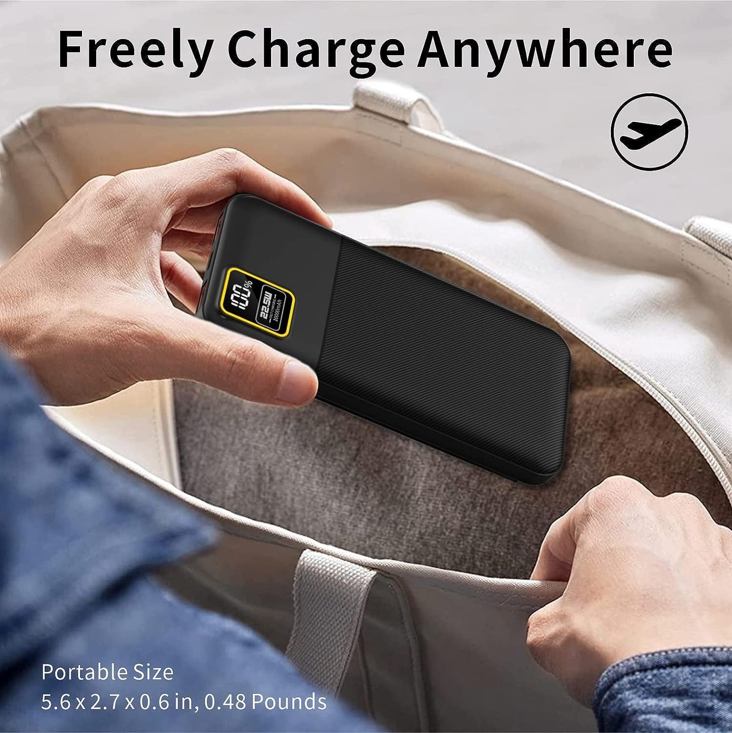 YUMGOOD Portable Charger, 22.5W 10000mAh 5V/3.1A Fast Charging Power Bank, USB-C Charger Battery Pack Powerbank with 3-Output & 2-Input LED Display for iPhone, Samsung, iPad, Tablet, etc(Black)