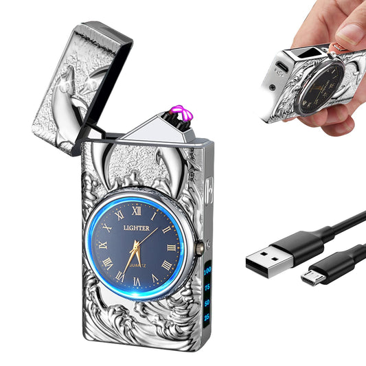 USB Rechargeable Plasma Arc Lighter with Clock Dial and Flashlight