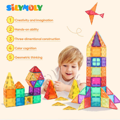 SILYMOLY Magnetic Tiles, Magnetic Blocks, Magnet Building Tiles, Toys for Kids Ages 1 3 5 8 Ages, Magnetic Toys Playboards, STEM Toys Preschool, Rainbow Colors, Snowflake Design