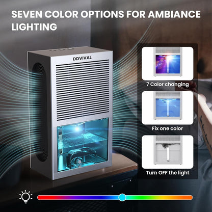 86oz Dehumidifier,DDVIVAL 1000 Sq.ft Dehumidifiers for Home Basements,Dehumidifier with Drain Hose and 2 Working Modes, 7 Color LED Light Small Dehumidifiers for Bedroom Room Bathroom Closet RV