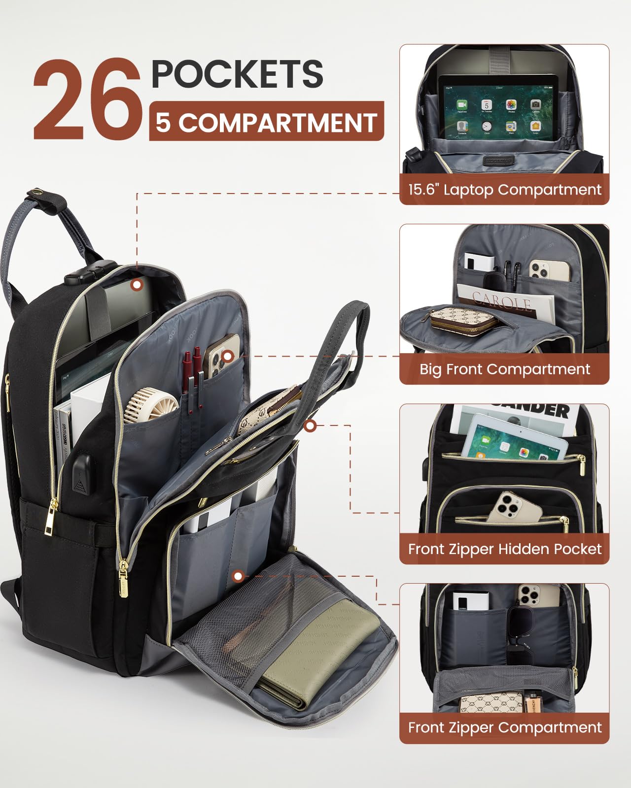 LOVEVOOK Anti-Theft Laptop Backpack for Men & Women