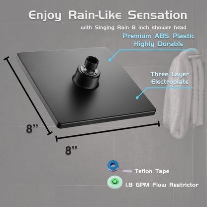 Singing Rain 8" Square Rain Shower Head