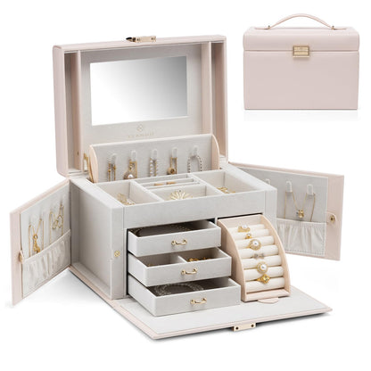 Vlando Pink Leather Jewelry Box Organizer