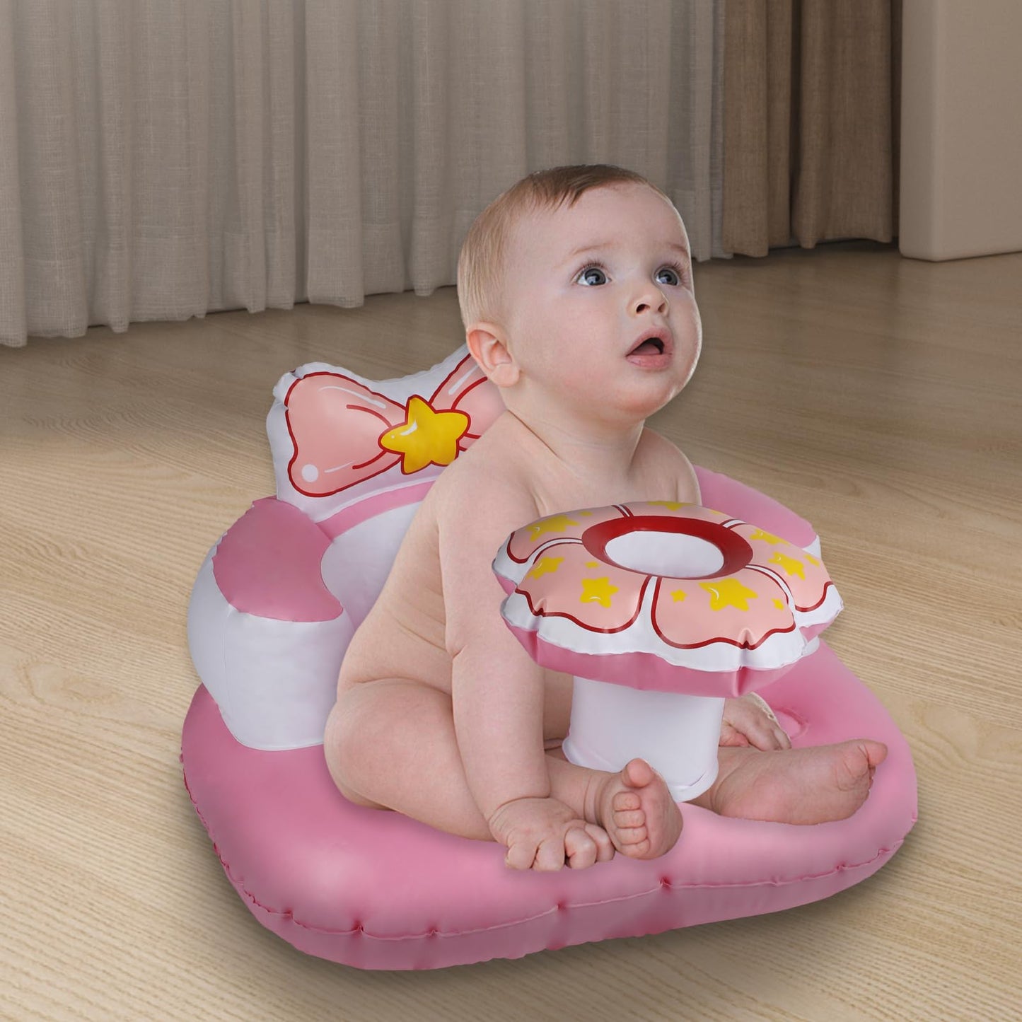Inflatable Baby Seat with Built-in Pump - Pink