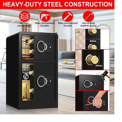 6.0 Cubic Feet Extra Large Home Safes Water and Fireproof with Two Departments, Large Fireproof Safe for Home Use With Hidden Compartment, Separate Lock Box and Led Light (Large Safe)