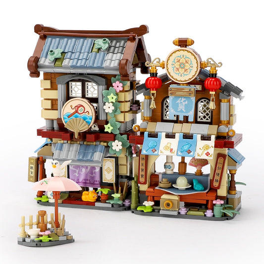Chinese Street View Grocery Store Mini Building Blocks, MOC Creative Building Toys Model Set for Girls 6-12 Years Old, 970 PCS Simulation Architecture Construction Toy, Gift Idea for Adults